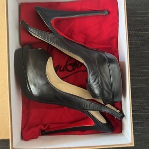 Christian louboutin black leather sling back peep toe platforms size 9